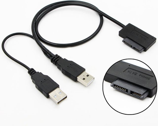 OULLX SATA zu USB 2.0 Adapterkabel für Laptop Slimline CD/DVD ROM Laufwerke, Schwarz - Bild 1