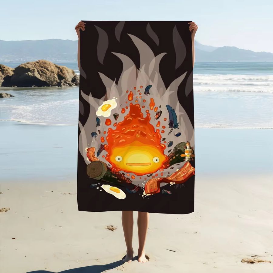 Potdemiel Flanell-Strandtuch Anime Calcifer in Multicolor, schnell trocknendes Handtuch für Strand, Pool und Sport - Bild 2