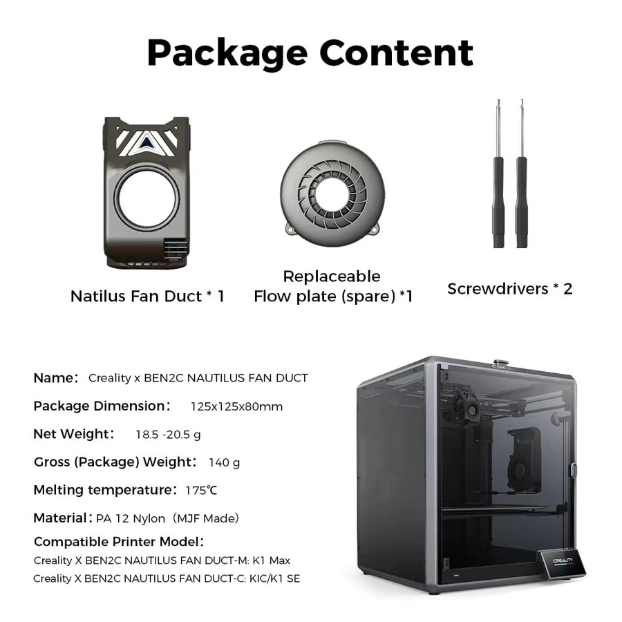 Creality BEN2C NAUTILUS K1 MAX Lüfterkanal 360 Grad runder Kühlventilator-Kanal in Schwarz für K1 Max, K1C und K1 SE 3D-Drucker Zubehör - Bild 5