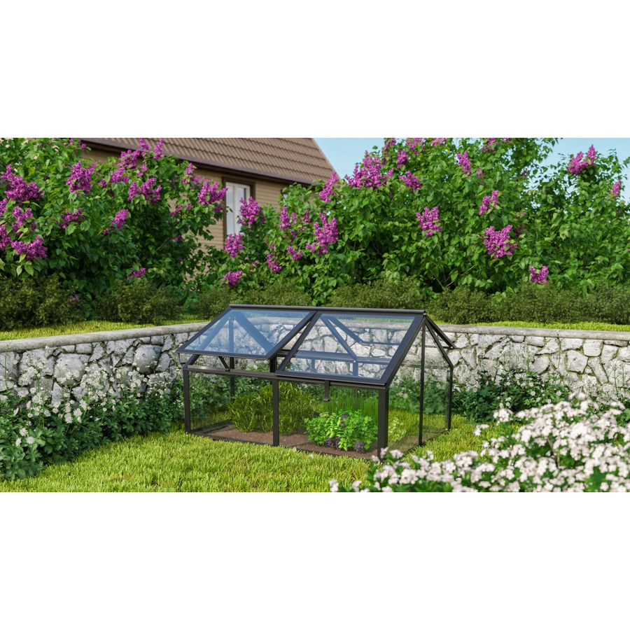 Vitavia Hochbeet Gamma Mini-Gewächshaus aus Aluminium und Sicherheitsglas, schwarz, B: 89 cm, T: 124 cm, H: 71 cm - Bild 3