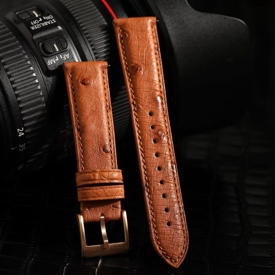 Raystray Uhrenarmband Straußenleder, Vintage, Herren, schwarzbraun - Bild 1