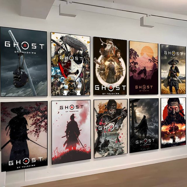 Dekoratives Anime Wandkunstdruck Poster Ghost of Tsushima Japanische Kunst Illustration in Mehrfarbig, Ungerahmt - Bild 1