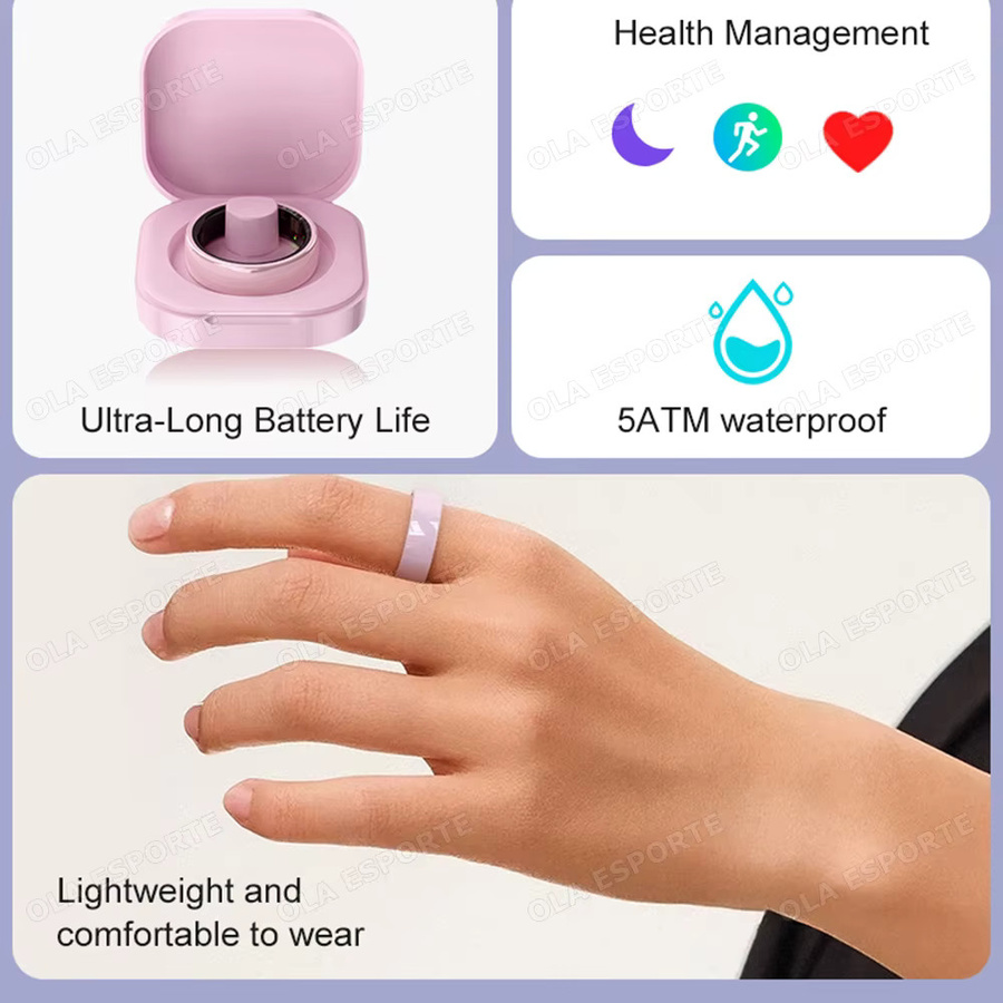 Ola Esporte Smart Ring für Damen und Herren in Pink mit Gesundheits- und Schlafüberwachung, Multi-Sport-Modus, Gestensteuerung und 5ATM Wasserdichtigkeit inklusive Ladeetui - Bild 5