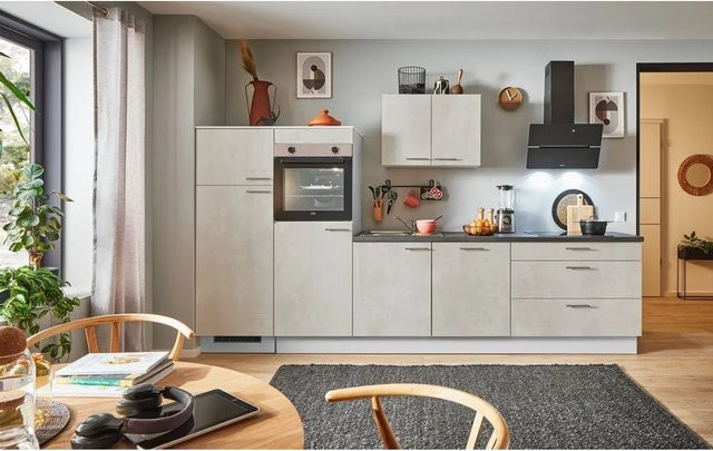 pino Küchenzeile Beton Weißgrau mit 2 Geräteschränken, Breite: 330 cm - Bild 1