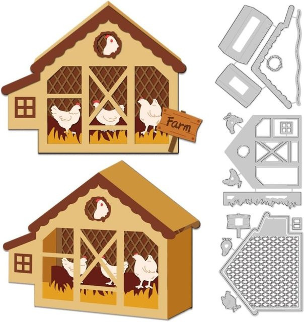 3D Hühnerstall Stanzform aus Kohlenstoffstahl für Scrapbooking und Kartenherstellung - Bild 1