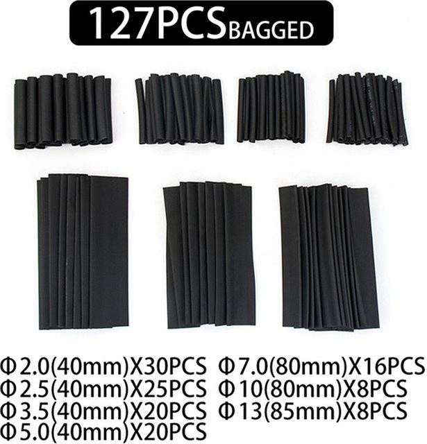 127 Stück Schrumpfschlauch Set aus Polyolefin in Schwarz für Kabel und Auto - Bild 1