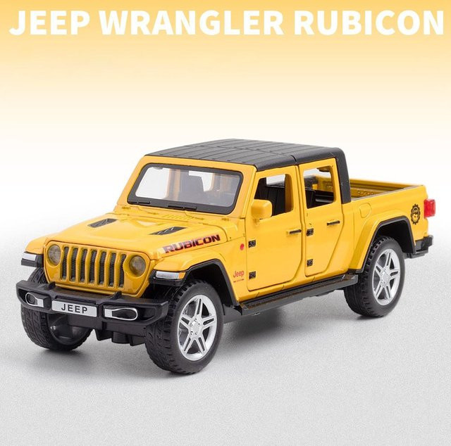 Jeep Wrangler Gladiator Pickup-Truck, Legierungsautomodell, Maßstab 1:32, gelb, mit Ton und Licht - Bild 1