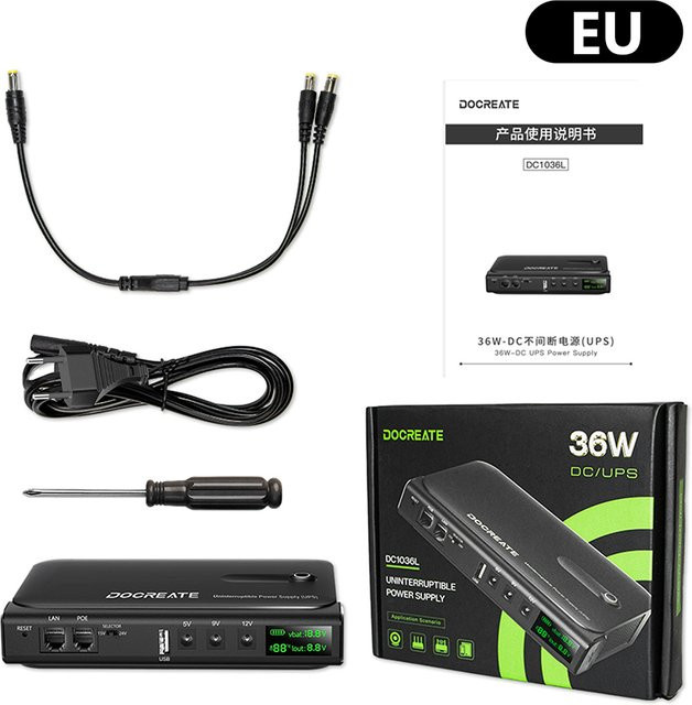 diymore DC1036L USV-Batterie-Backup mit LED-Anzeige und Mehrspannungsausgang für Router 5/9/12/15/24 V, Schwarz - Bild 1