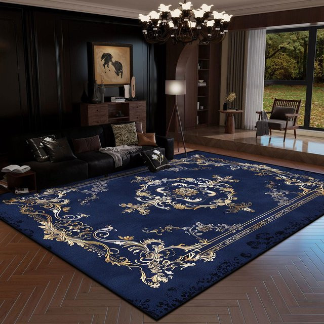 Karpetti Teppich mit Goldstreifen in Blau, weich und rutschfest, B/T: 120 x 80 cm - Bild 1