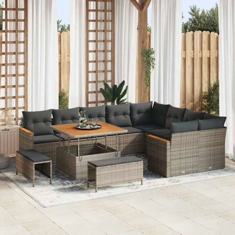 Vidaxl Garten-Sofa-Set aus Poly-Rattan mit 12-teiligem Zubehör und integriertem Stauraum in Grau - Bild 1