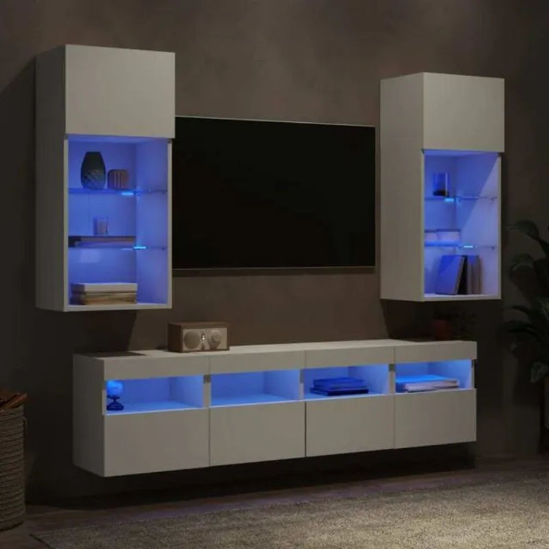 Vidaxl 5-tlg. moderne Wohnwand mit LED-Beleuchtung in Weiß aus Holzwerkstoff - Bild 1
