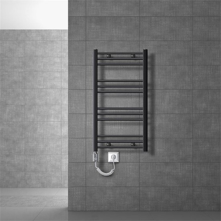 Elektrischer Badheizkörper LuxeBath mit Heizstab 300W in Anthrazit, gerade mit Seitenanschluss, H x B: 80 x 50 cm