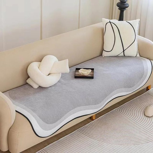 Einfarbiger Chenille-Sofabezug in Grau, rutschfeste Schutzmatte für Sofa und Haustiere, B/B: 90 x 90 cm - Bild 1