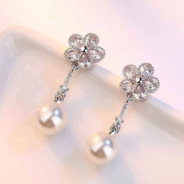Wucifang Jewelry Ohrringe 925 Silber, Zirkonia, Perle, Damen, grau - Bild 1