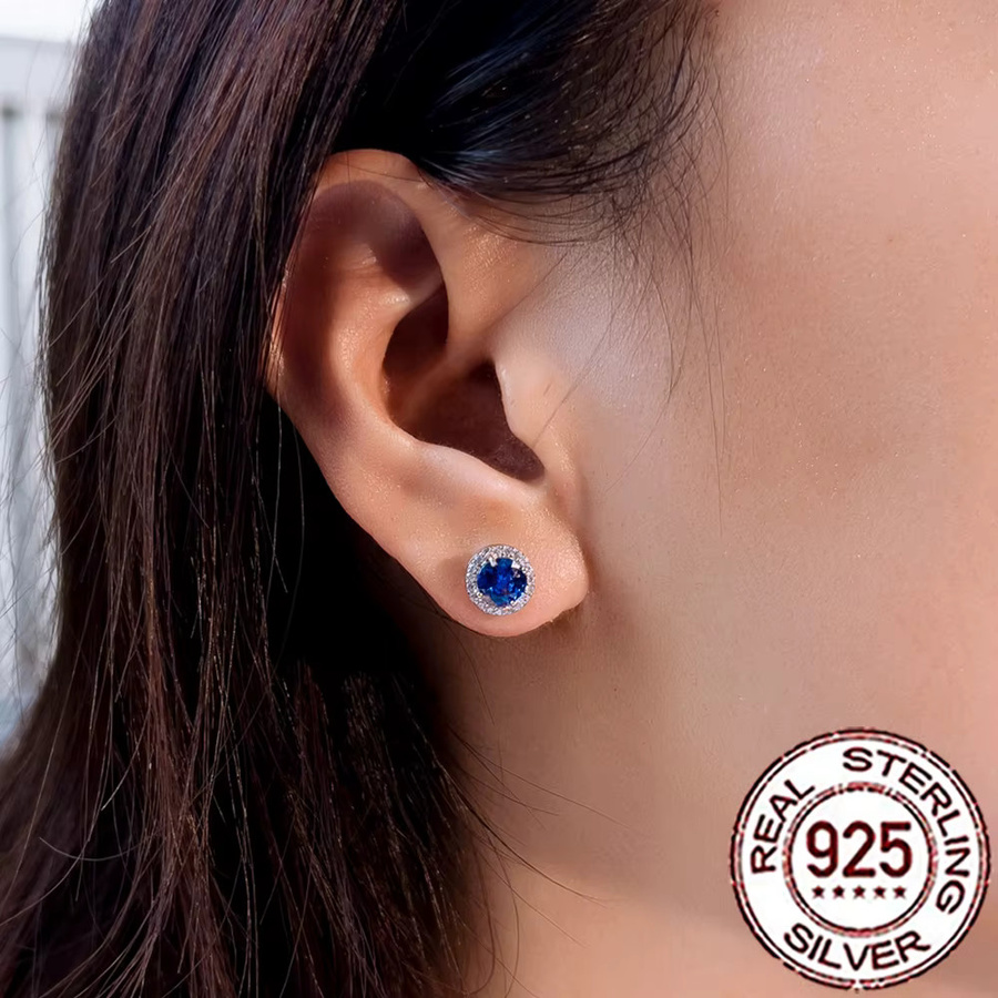 CWWZircons Ohrstecker 925 Silber, blauer CZ-Kristall, Damen - Bild 2