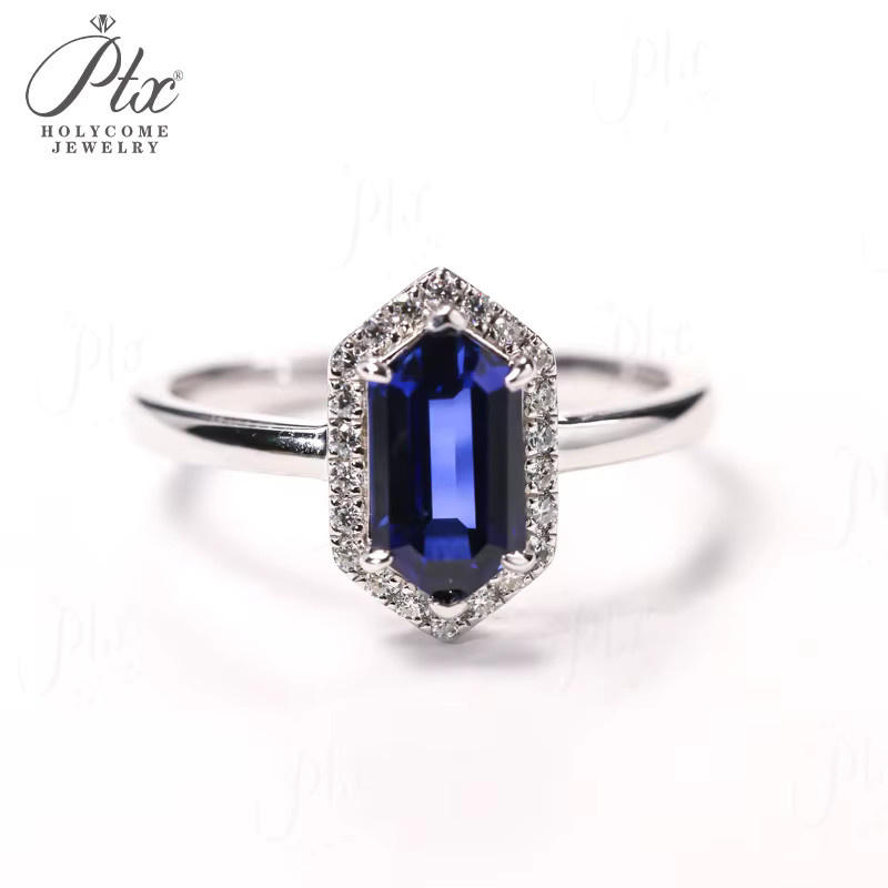 Holycome Jewelry Schildring, 925 Silber, Moissanit-Diamant, Rubin, Saphir, Sechseck, Damen - Bild 1