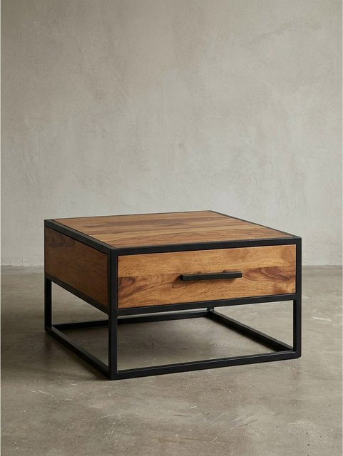 Couchtisch KADIMA DESIGN aus Massivholz und Metall im Industrial Design, Braun, B/T/H: 65 x 38 x 65 cm - Bild 1
