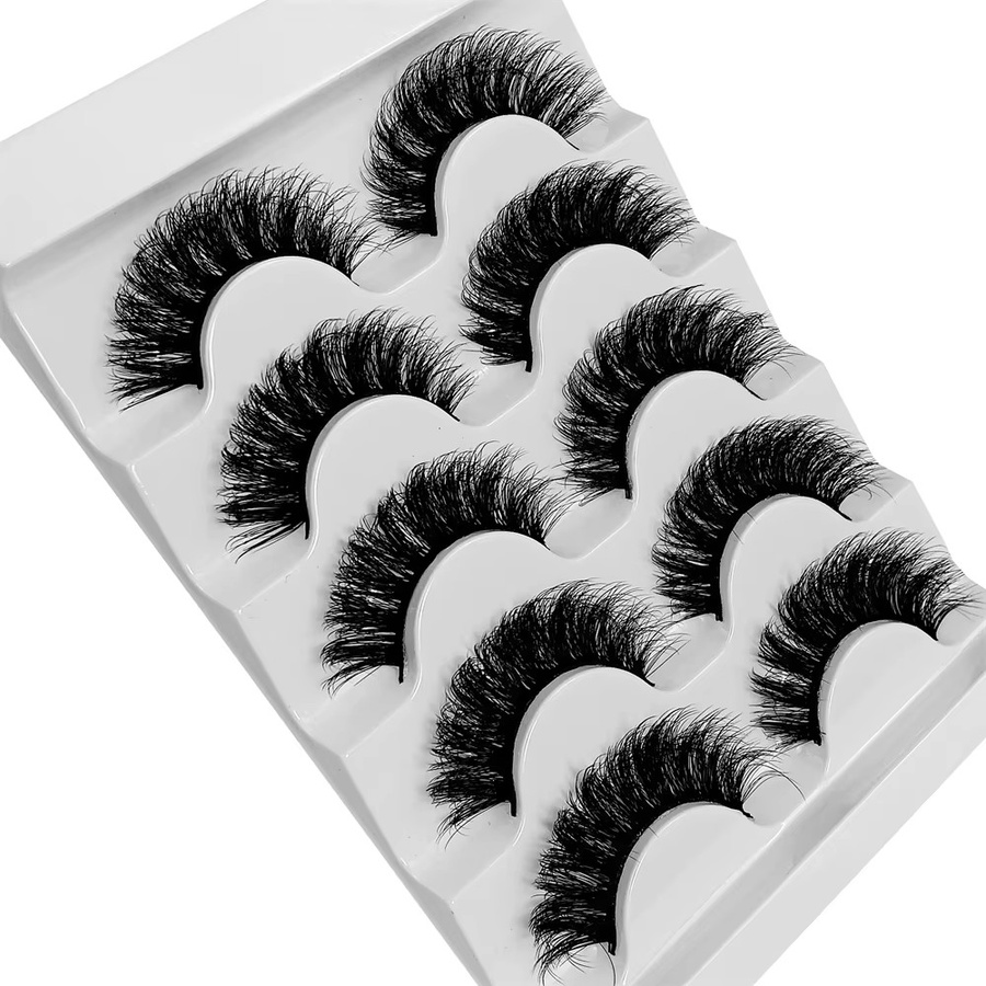 5 Paare Faux Nerz Streifenwimpern, Black, Unisex - Bild 3
