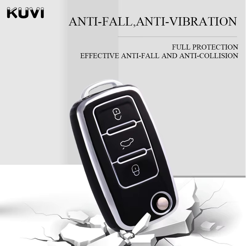 Kuvi Autoschlüsselhülle aus TPU für Volkswagen VW Polo Golf Passat Tiguan Beetle Caddy T5 Up Eos und Skoda Octavia Seat Leon Altea in Schwarz - Bild 3