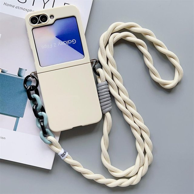Samsung Galaxy Z Flip 6 5 4 3 Crossbody Lanyard Handyhülle Stoßfest in Bonbonfarbe Weiß - Bild 1