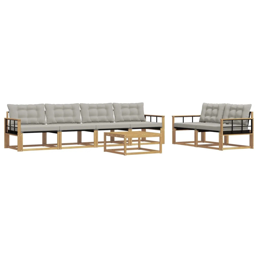vidaXL Outdoor-Sofagarnitur aus Akazienholz mit Textilene-Polstern in Weiß und Grau, 7-teiliges Set bestehend aus 3-Sitzer-Sofa, Sesseln und Couchtisch, B/T/H: 79 x 79 x 37 cm - Bild 2