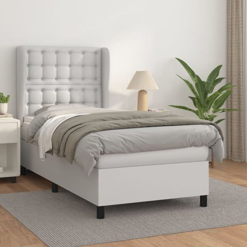 vidaxl Boxspringbett mit Matratze aus Kunstleder in Weiß, B/T: 100 x 200 cm - Bild 1