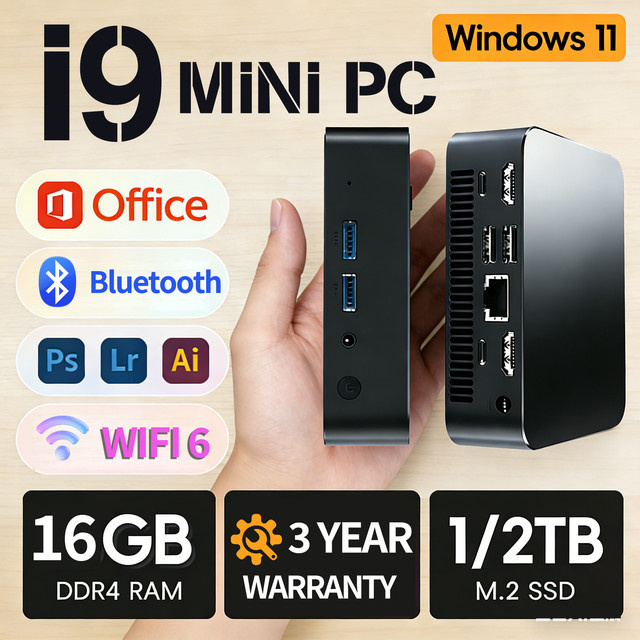 FUCHU Mini PC mit Windows 11, Intel Core i9 10980HK, 16GB DDR4, 2048GB SSD, WiFi 6 und Bluetooth 5.2, Schwarz - Bild 1