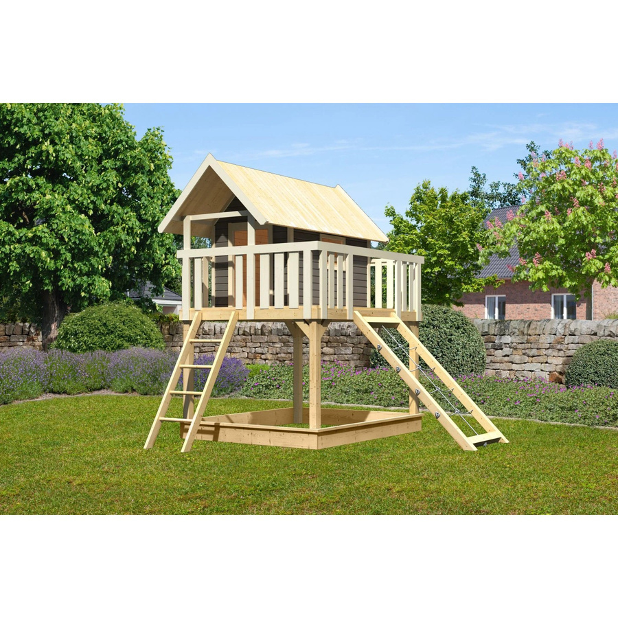 Karibu Stelzenhaus Fidel mit Netzrampe in Terragrau, B/H/T: 198 x 329,5 x 243 cm - Bild 2