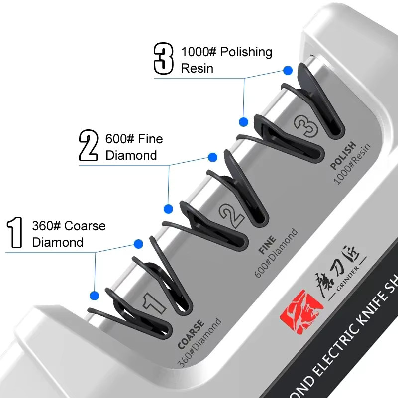 TAIDEA Elektrischer Diamant-Messerschärfer mit Poliersystem und Körnungen 360/600/1000 in Kunststoffausführung - Bild 4