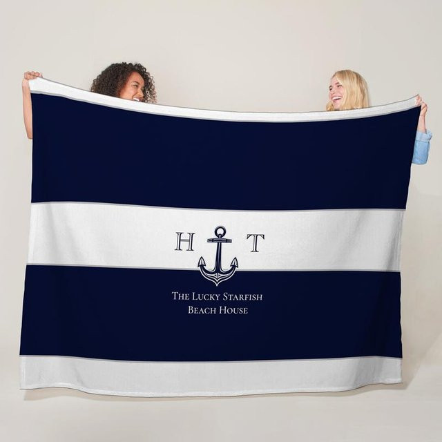Personalisierte Bootsnamensdecke von JMG Household Supplies, weiche Fleece-Kuscheldecke mit nautischem Anker-Design in Blau, B/B: 75 x 100 cm - Bild 1