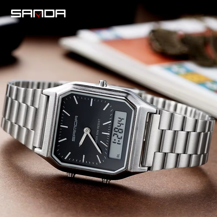 Sanda Fashion Digitaluhr, Quarz, Edelstahl, Schwarz, Unisex - Bild 2