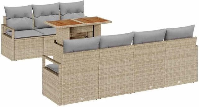 vidaXL Garten-Sofa-Set 8-teilig in Beige und Grau mit Kissen und Gartentisch - Bild 1