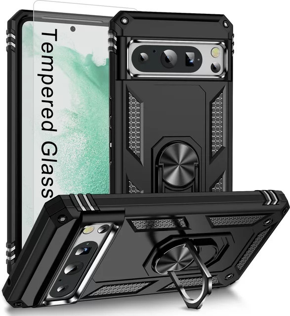 Robuste Handyhülle mit Magnetringhalterung für Google Pixel 9 Pro XL 8 7 6 Pro 5G in Schwarz und Rot - Bild 1