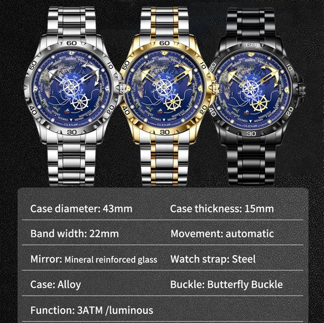 GLENAW Design Armbanduhr Automatik, Edelstahl, Blau, Herren - Bild 1