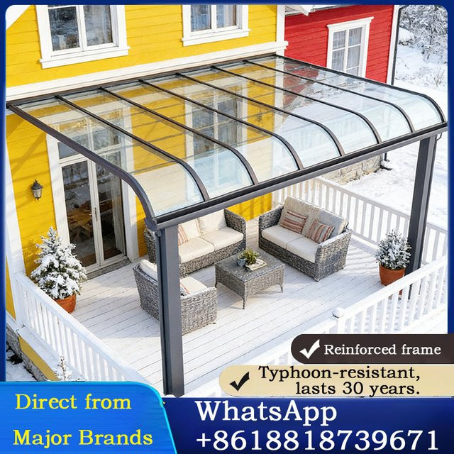 Wasserdichte und lichtdurchlässige Markisenüberdachung für Terrasse und Garten in Dunkel Khaki, modernes Lean-to Design mit gebogener Form - Bild 1