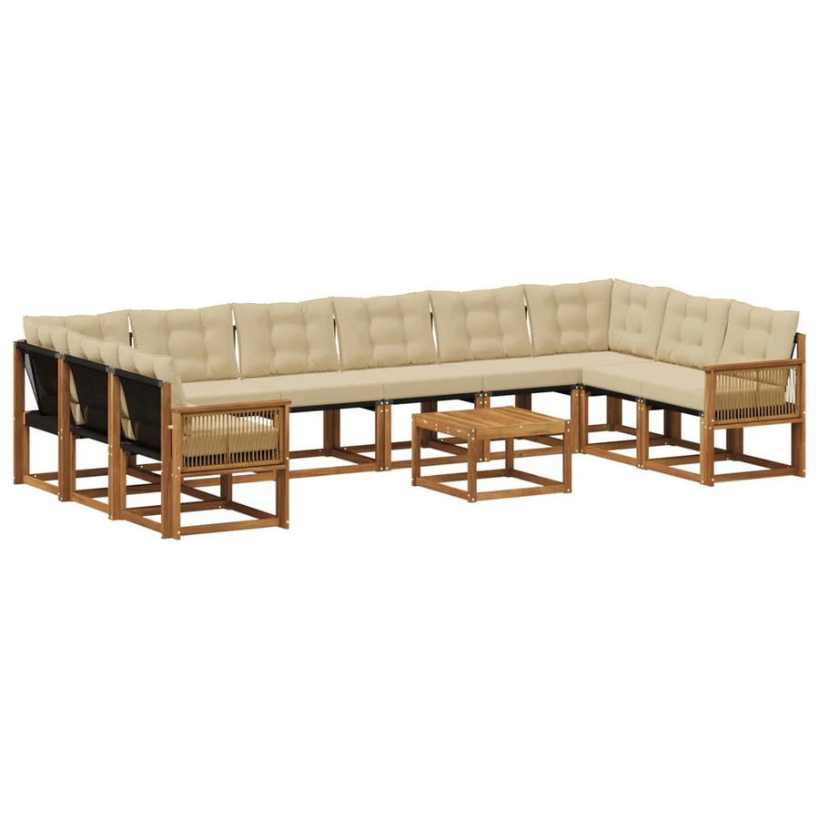vidaXL Outdoor-Sofagarnitur L-Form aus Massivholz Akazie mit 11-teiligem Set Kissen in Natur-Beige - Bild 2