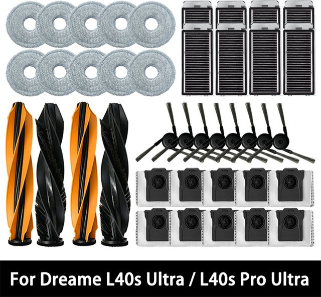 Dreame L40s Ultra und L40s Pro Ultra Saugroboter Zubehör-Set mit Hauptbürste, Seitenbürste, HEPA-Filter, Wischtüchern und Staubbeuteln in Grau und Multicolour - Bild 1