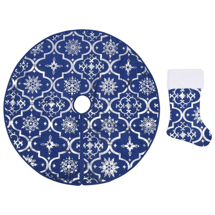 vidaXL Luxus-Weihnachtsbaumdecke mit Socke in Blau mit Schneemuster aus Polyester, Durchmesser: 122 cm - Bild 2