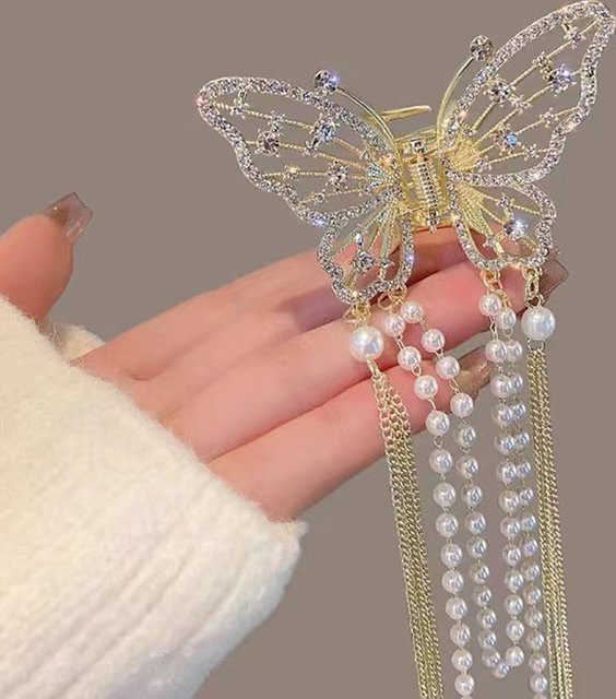 Velishy Haarnadel, Schmetterling, Kristall Strass, Perle, Quaste, Damen - Bild 1
