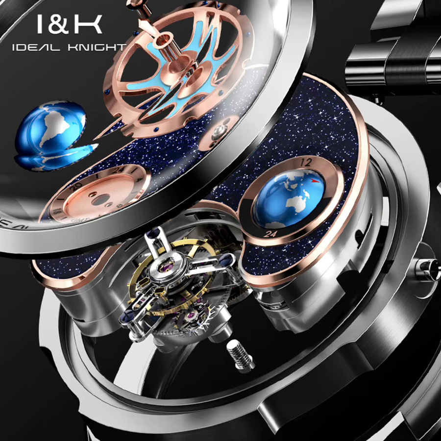 IDEAL KNIGHT Armbanduhr, Automatik, Tourbillon, blau, Edelstahl, Herren - Bild 3