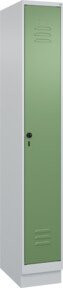 C+P Spind Classic PLUS Garderobenschrank mit Sockel, 1 Abteil, Farbe Grau/Grün, H x B x T: 195 x 30 cm x 50 cm, mit Sicherheits-Drehriegel, 4 Garderobenhaken und mittiger Trennwand - Bild 1