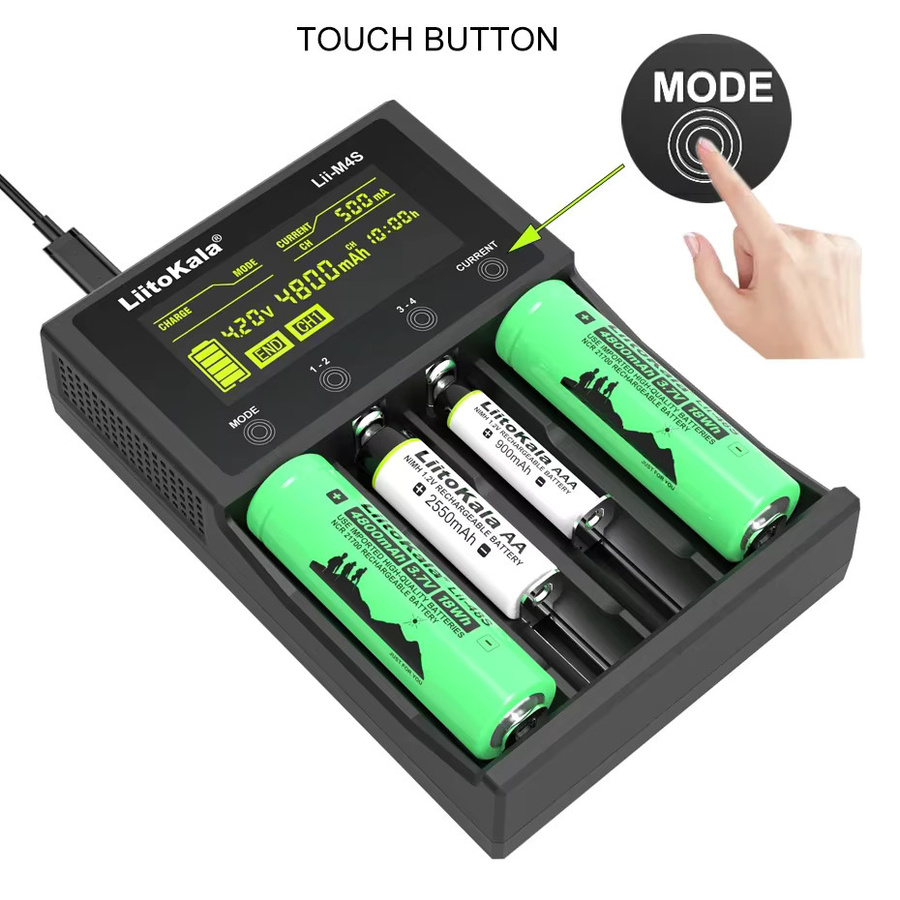 LiitoKala Lii-M4S LCD-Multifunktions-Akkuladegerät in Schwarz für 18650 21700 26650 14500 17500 18350 AA AAA A C Akkus - Bild 4