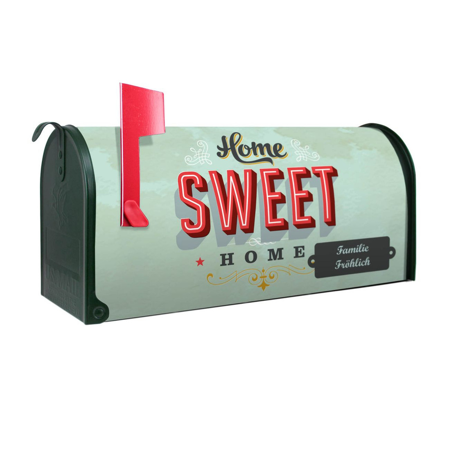 Amerikanischer Briefkasten von banjado in Grün mit roter Fahne aus Stahl, B/H/T: 48,0 x 22,0 x 17,0 cm - Bild 1