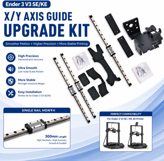 Creality Ender 3 V3 SE/KE Upgrade-Kit für X- und Y-Achsen mit MGN9H 300mm Linear-Schienen aus CNC-Aluminium - Bild 1