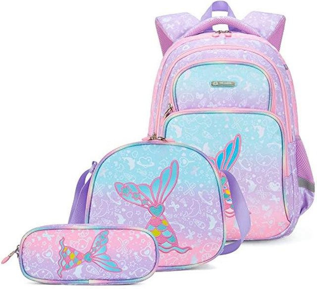 MOK Schulrucksack Set für Kinder und Teenager mit Brotdose und Federmäppchen in Multicolour - Bild 1