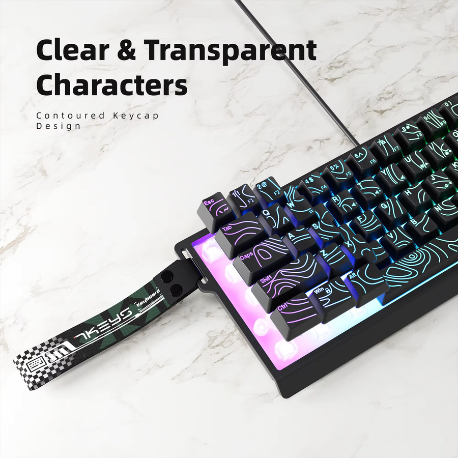 7KEYS Kompakte kabelgebundene RGB Tastatur mit Farbverlauf-Tastenkappen für Windows-Tablets, Laptops und Gamer in Schwarz und Weiß - Bild 5