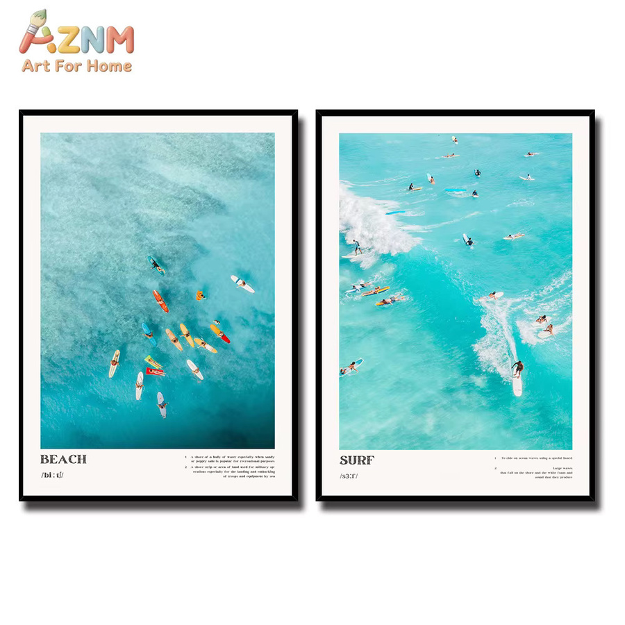AZNM Leinwanddruck Aerial Beach Surfing in Türkis, ungerahmte Wandkunst mit Küsten- und Ozean-Motiv für dein Schlafzimmer oder Studentenwohnheim - Bild 2