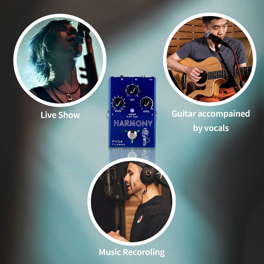 FLAMMA FV04 Harmony Vocal Processor Effektpedal in Blau mit 12 Tonhöhen und 11 Harmonien - Bild 5