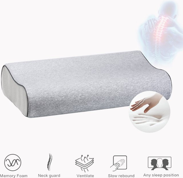 Orthopädisches Memory-Schaum-Kissen mit Nackenstütze in Grau, wellenförmige Kontur für ergonomischen Schlaf - Bild 1
