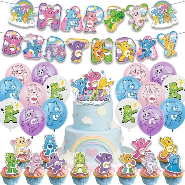 Care Bears Party-Dekorationsset mit Banner-Fahnen und Ballons in Mehrfarbig für Kindergeburtstage und Weihnachtsdekoration - Bild 1
